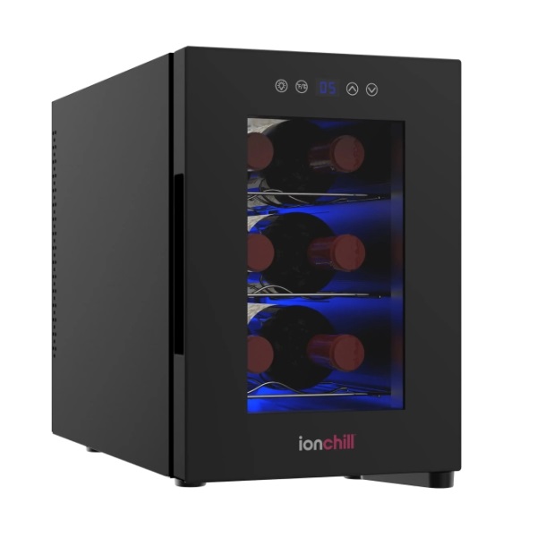 6-Bottle Wine Cooler, New Standard Door Mini Fridge with Wine Rack and Temp. Control, 9.75in